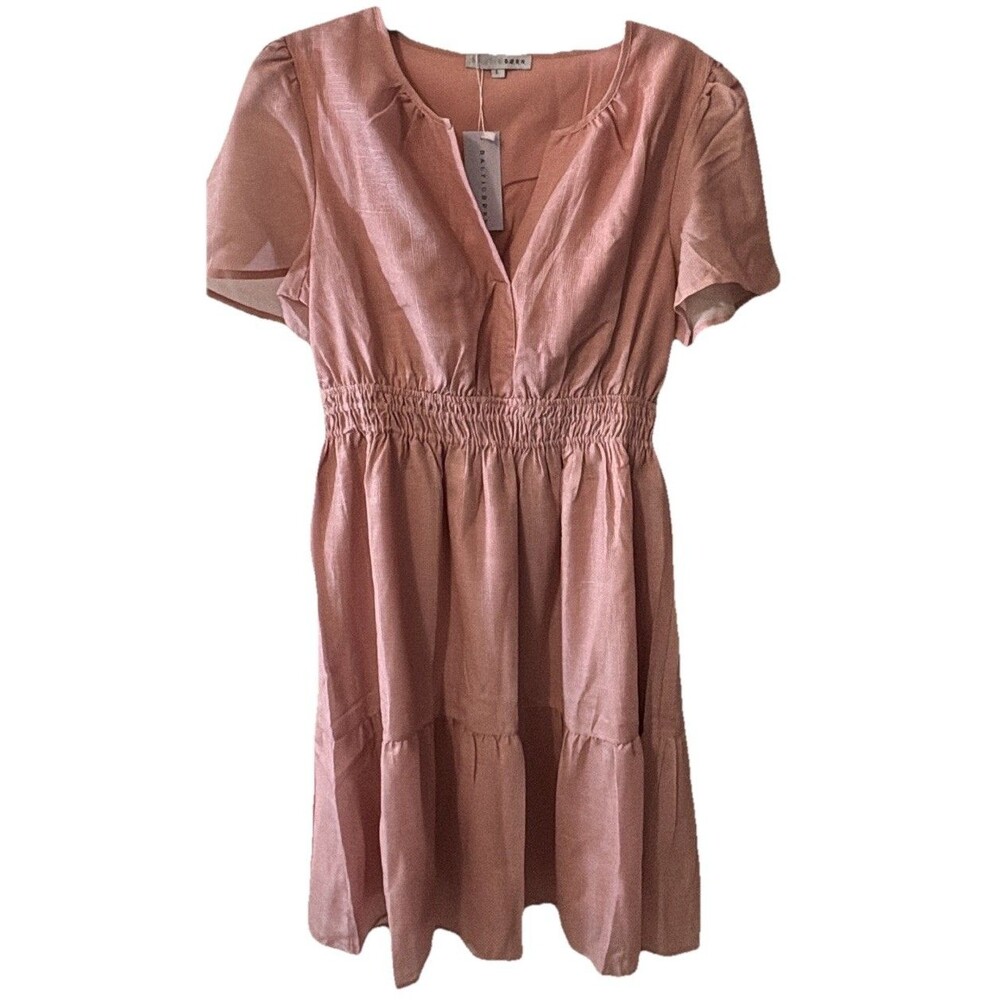Baltic Born Dita Dress Womens L Blush Pink Flutter Sleeve Tiered Ruched